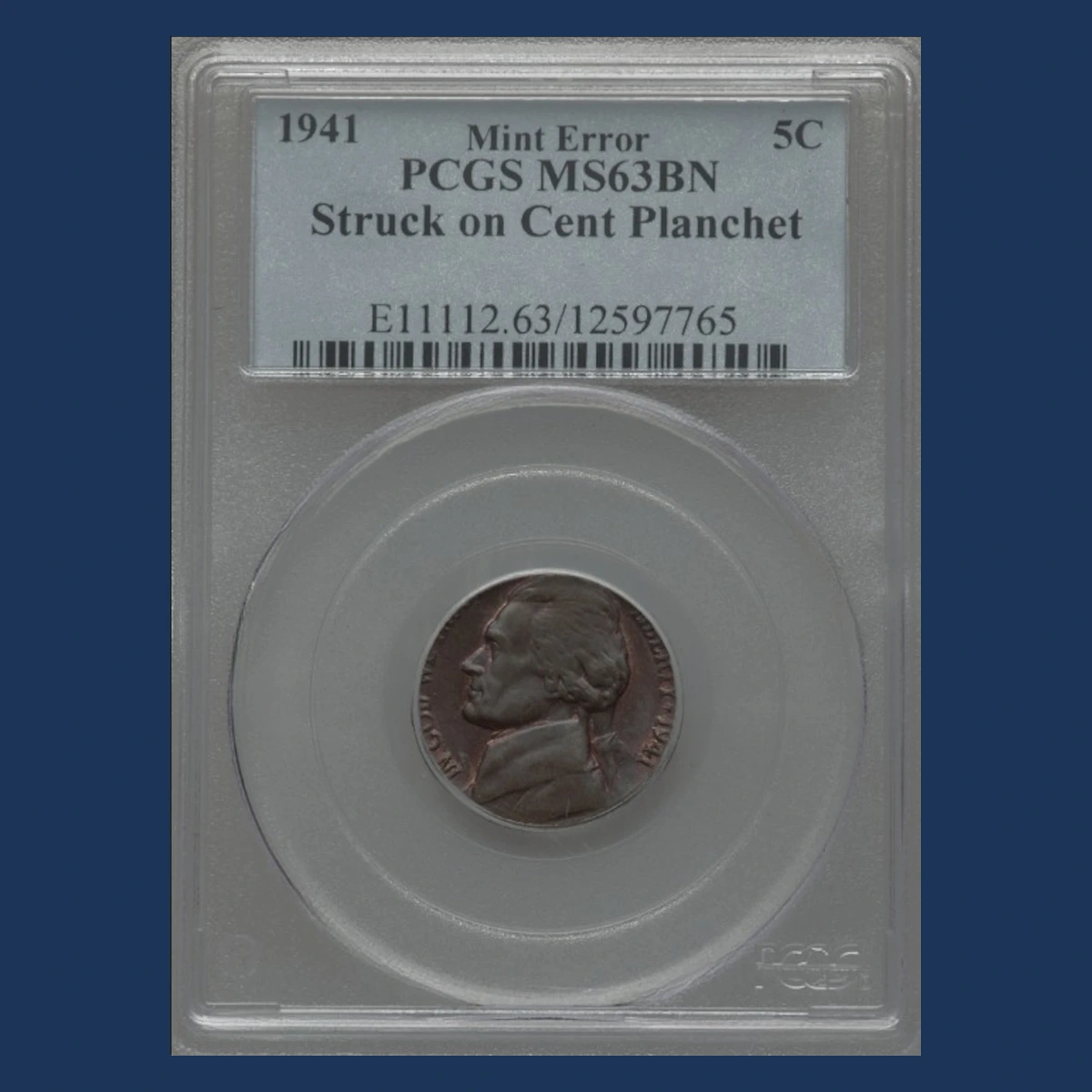 1941 Jefferson Nickel: Struck on a cent planchet