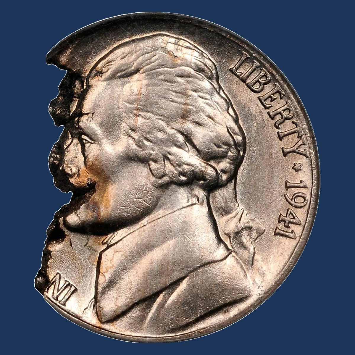 1941 Jefferson Nickel: Ragged clipped planchet