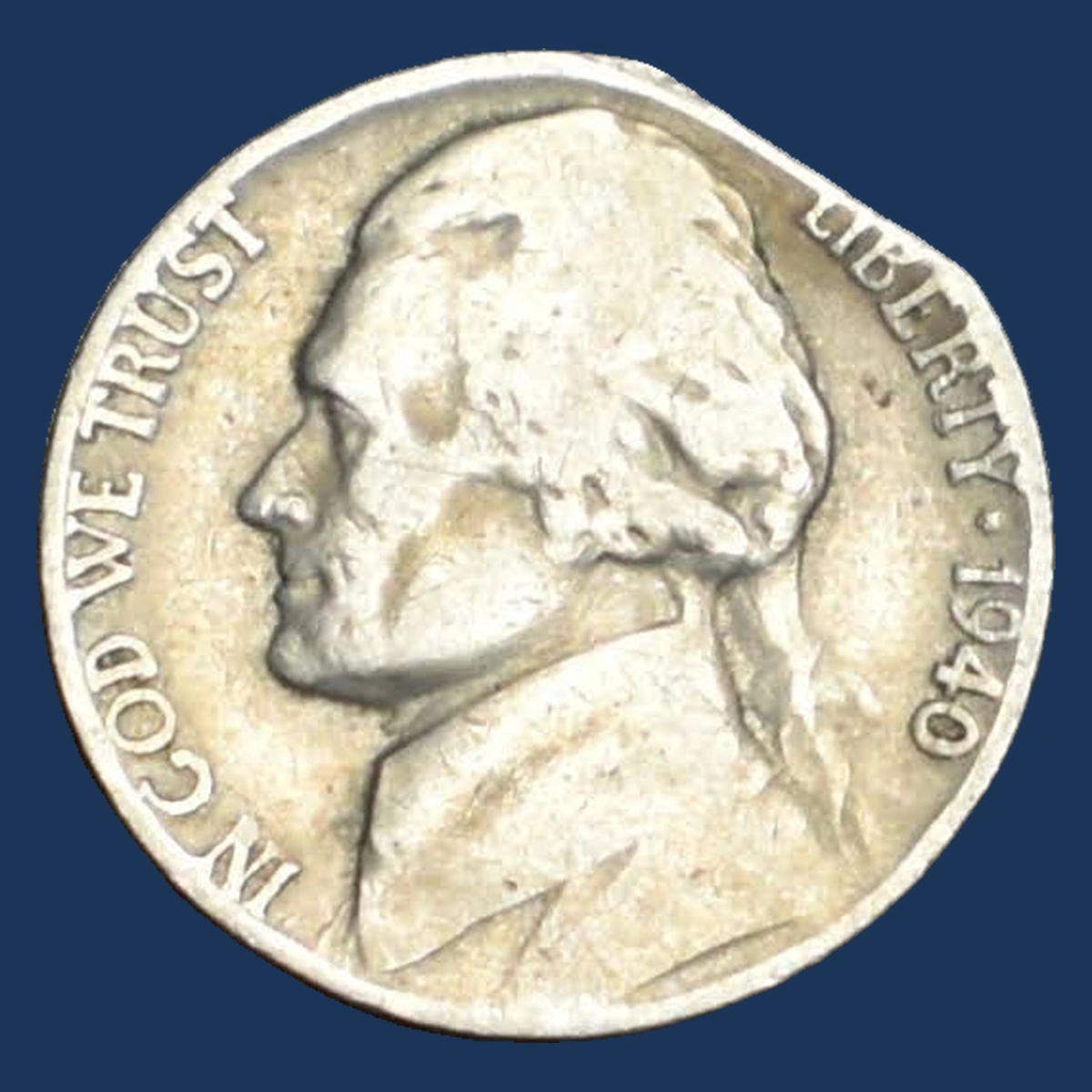 1940 Jefferson Nickel: Clipped Planchet