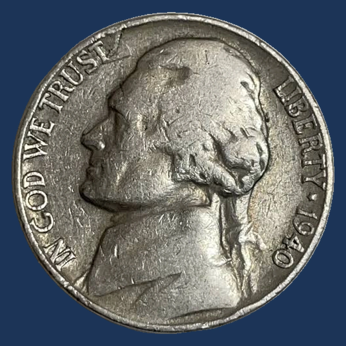 1940 Jefferson Nickel: reverse strike-through
