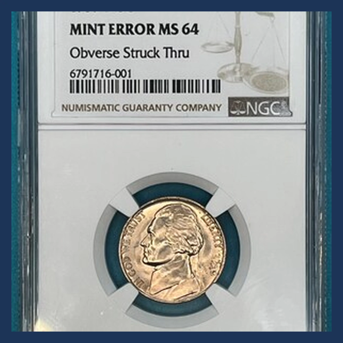 1939 Jefferson Nickel: Struck-Through Error