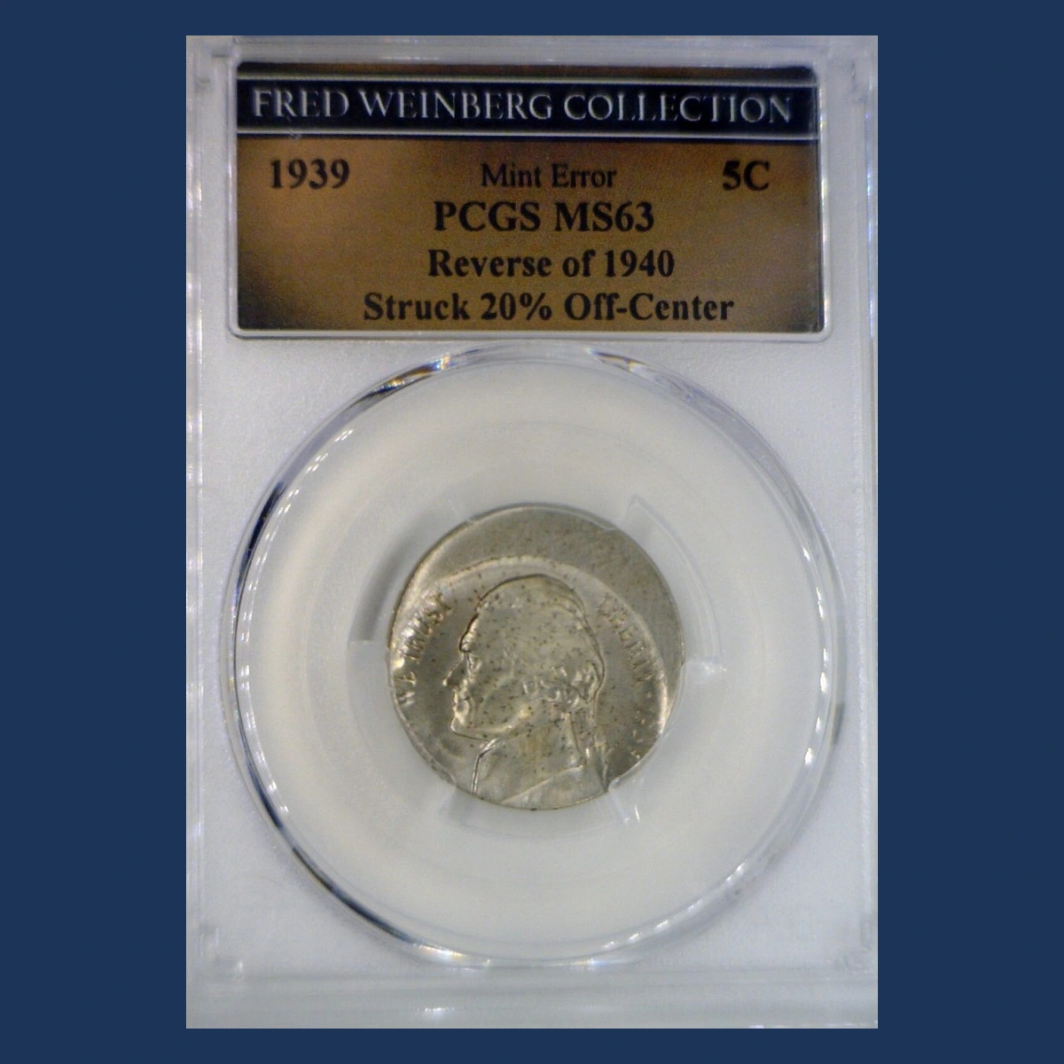 1939 Jefferson Nickel: Off-center strike