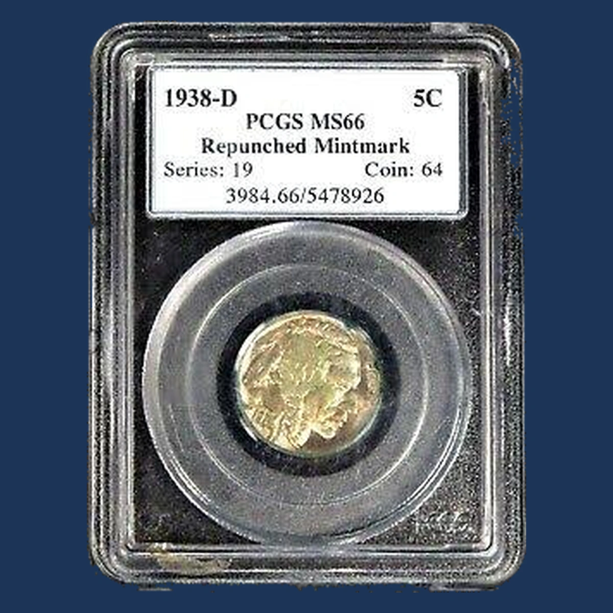 1938 Buffalo Nickel: repunched D mintmark