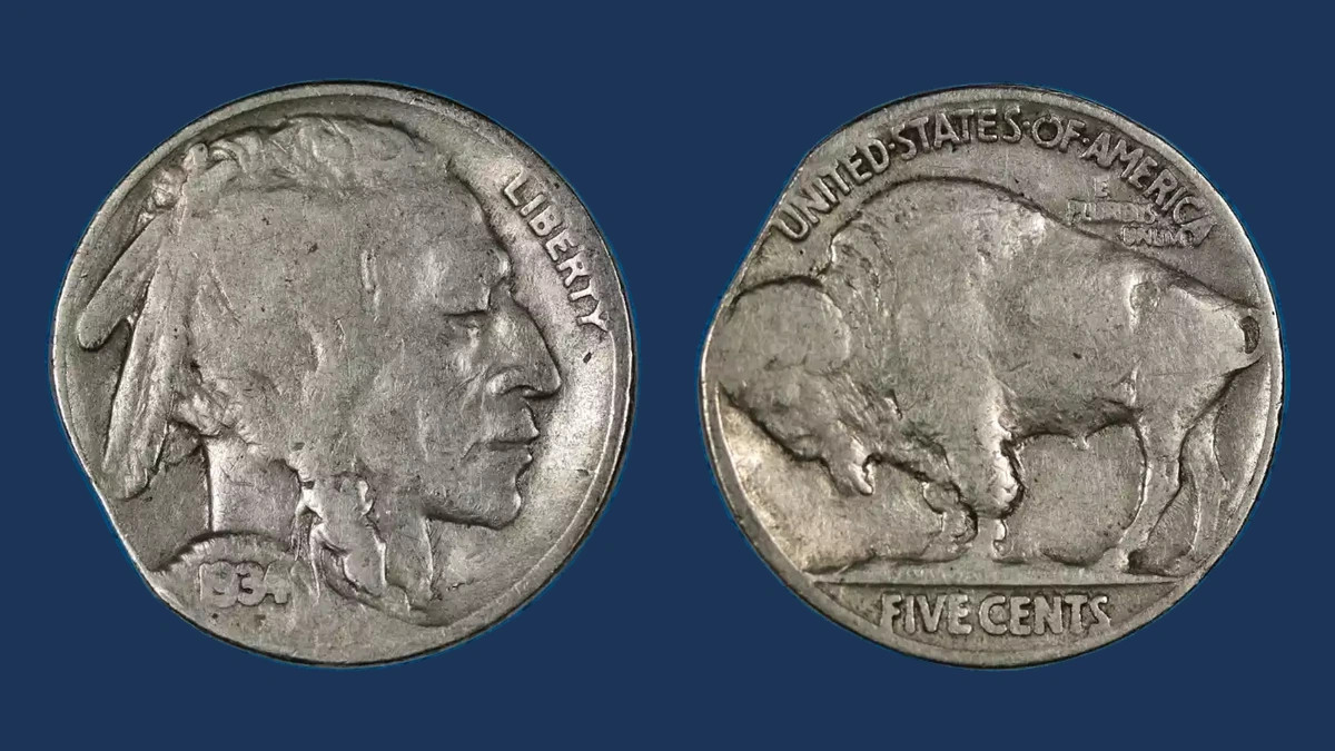 1934 Buffalo Nickel: Clipped Planchet