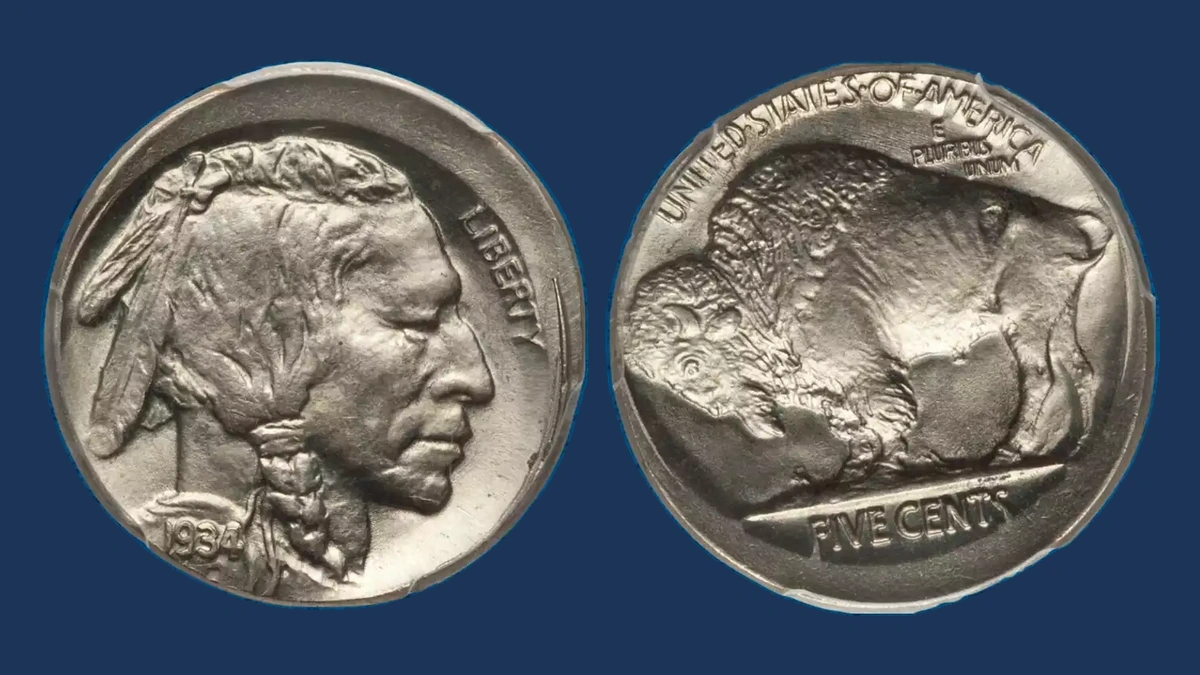 1934 Buffalo Nickel: Off-Center Strike