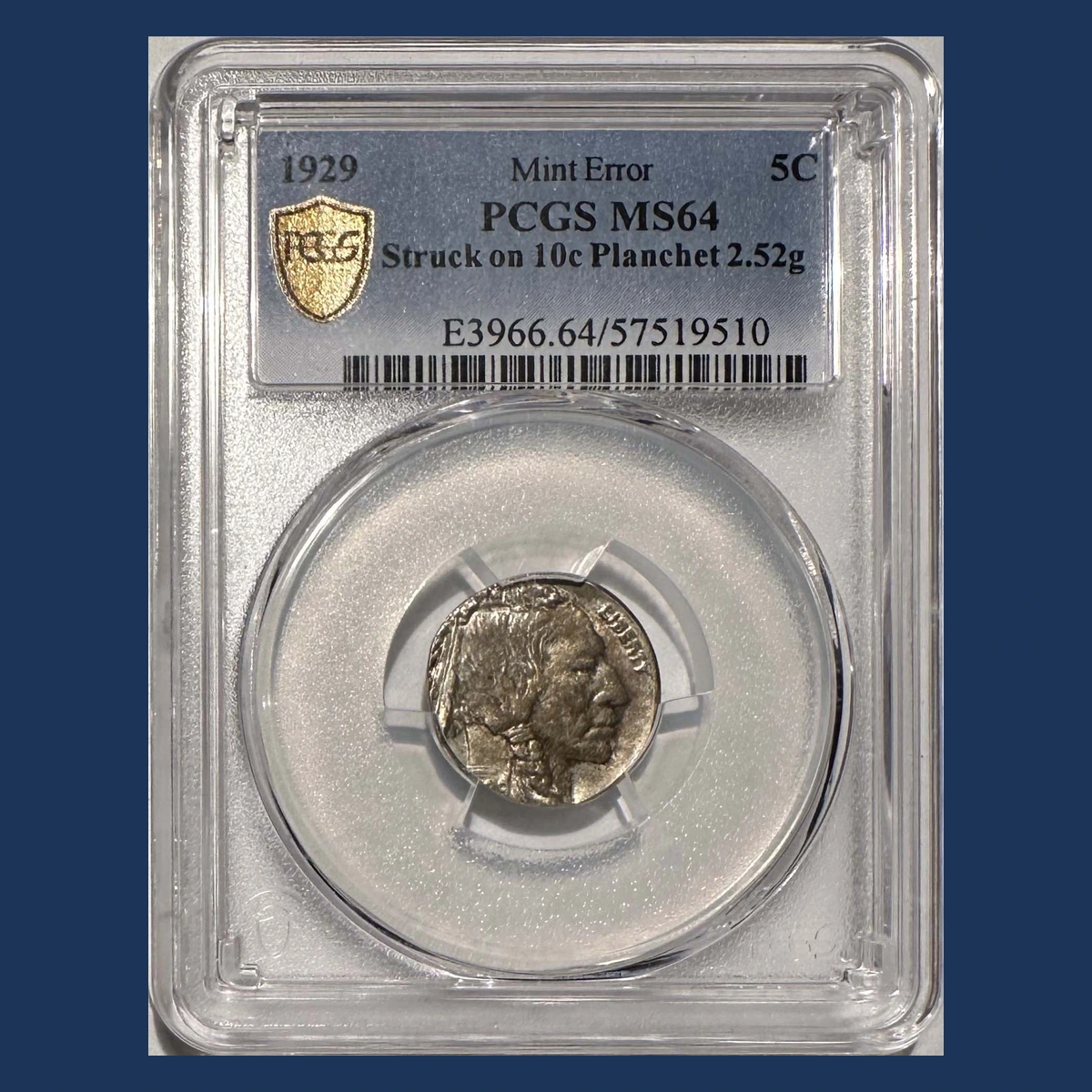 1929 Buffalo Nickel: Wrong Planchet / Off-Metal Strike