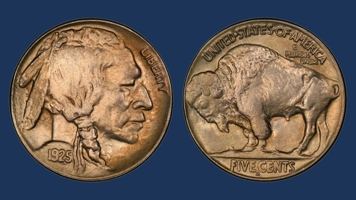 1925 Buffalo Nickel: Two Feathers / Abraded Third Feather