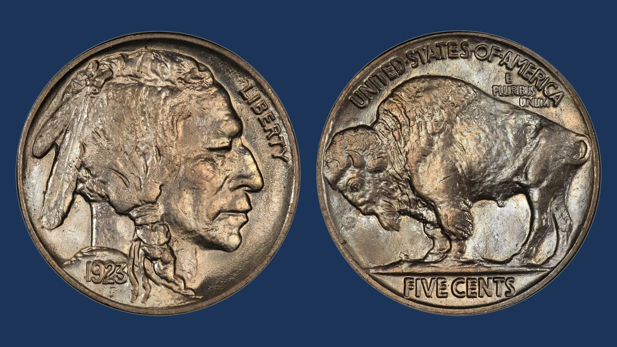 1923 Buffalo Nickel: Two Feathers / Abraded Third Feather
