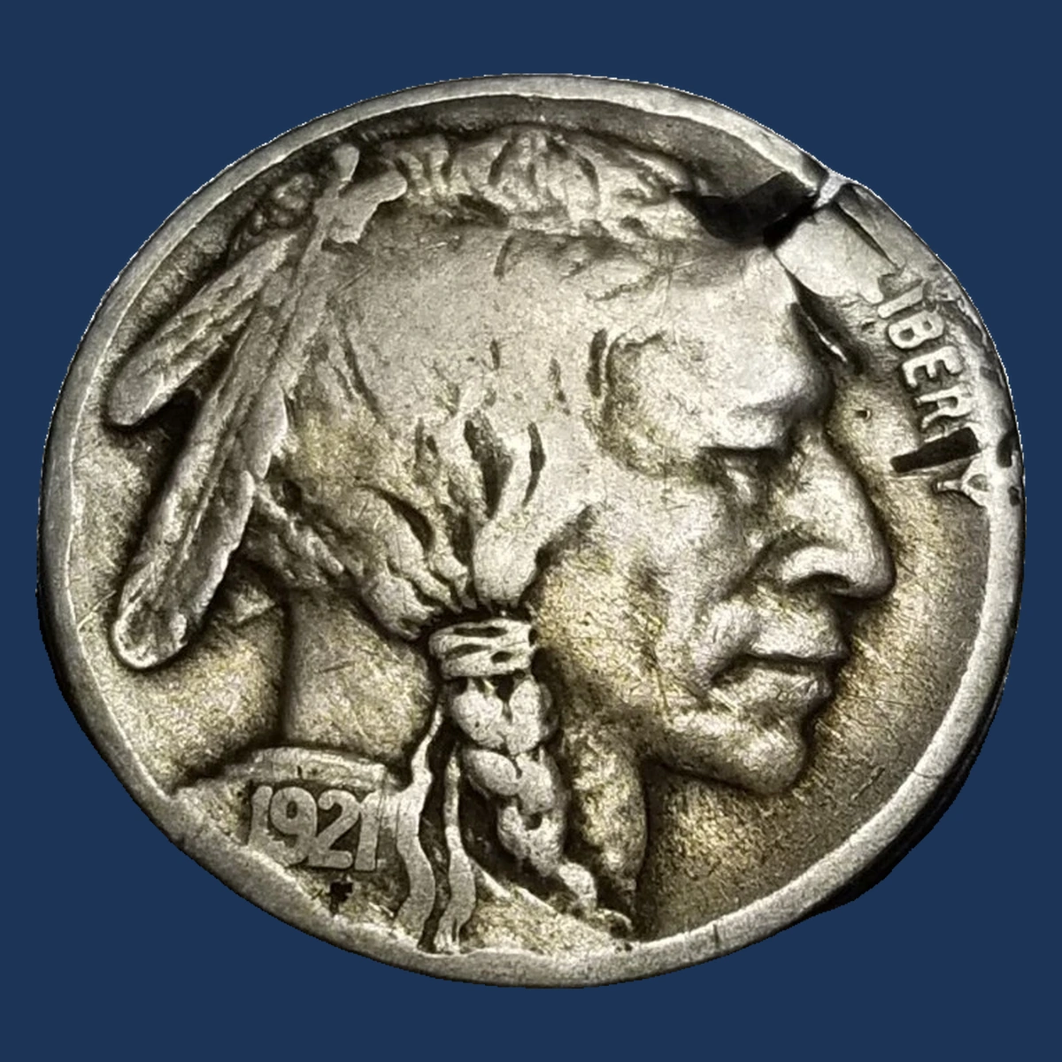 1921 Buffalo Nickel: Clipped Planchet