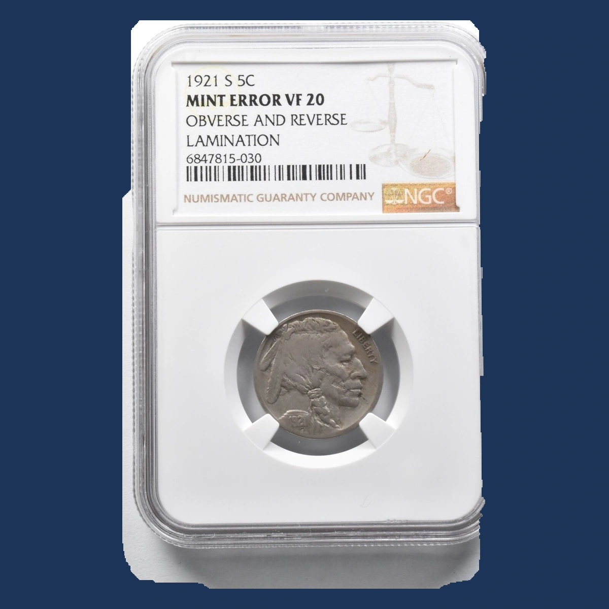 1921 Buffalo Nickel: Lamination / Split Planchet