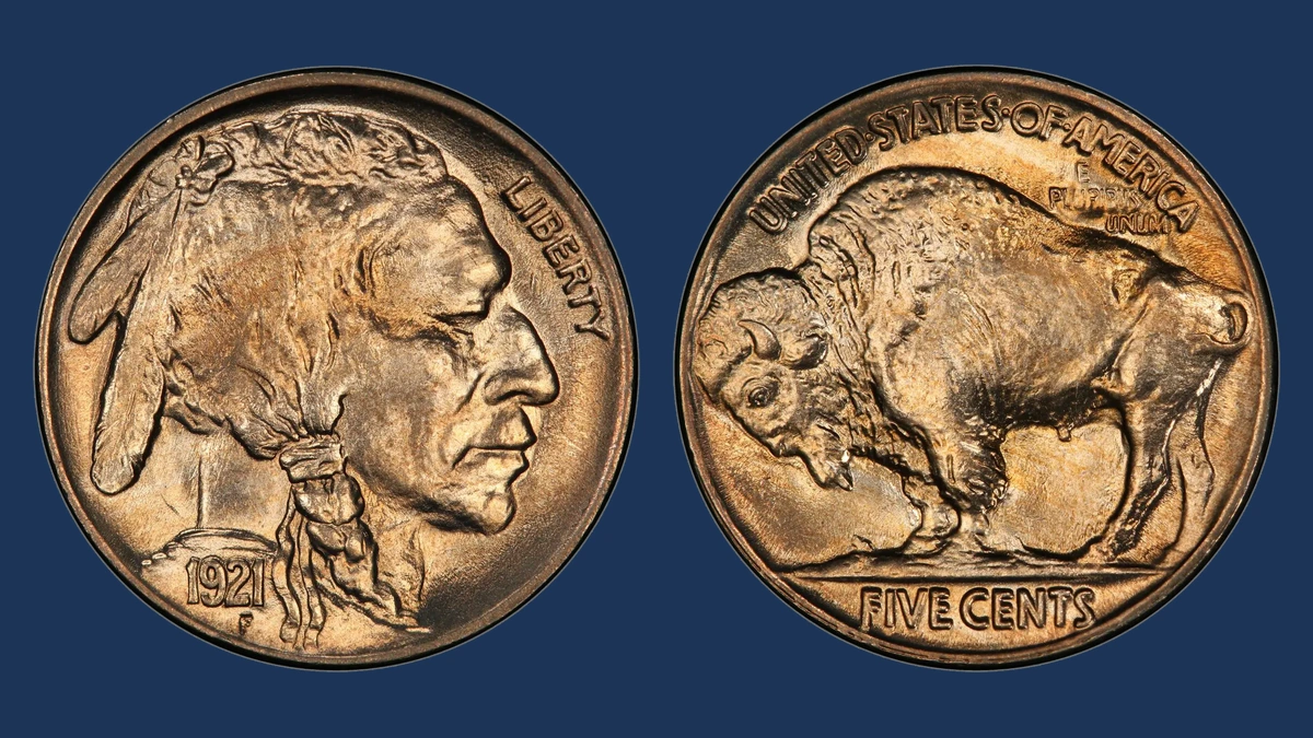 1921 Buffalo Nickel: Two Feathers / Abraded Third Feather