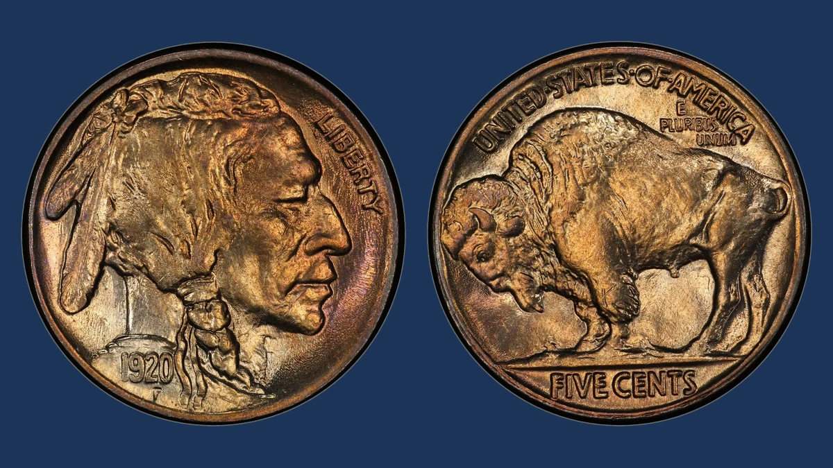 1920 Buffalo Nickel: Two Feathers / Abraded Third Feather