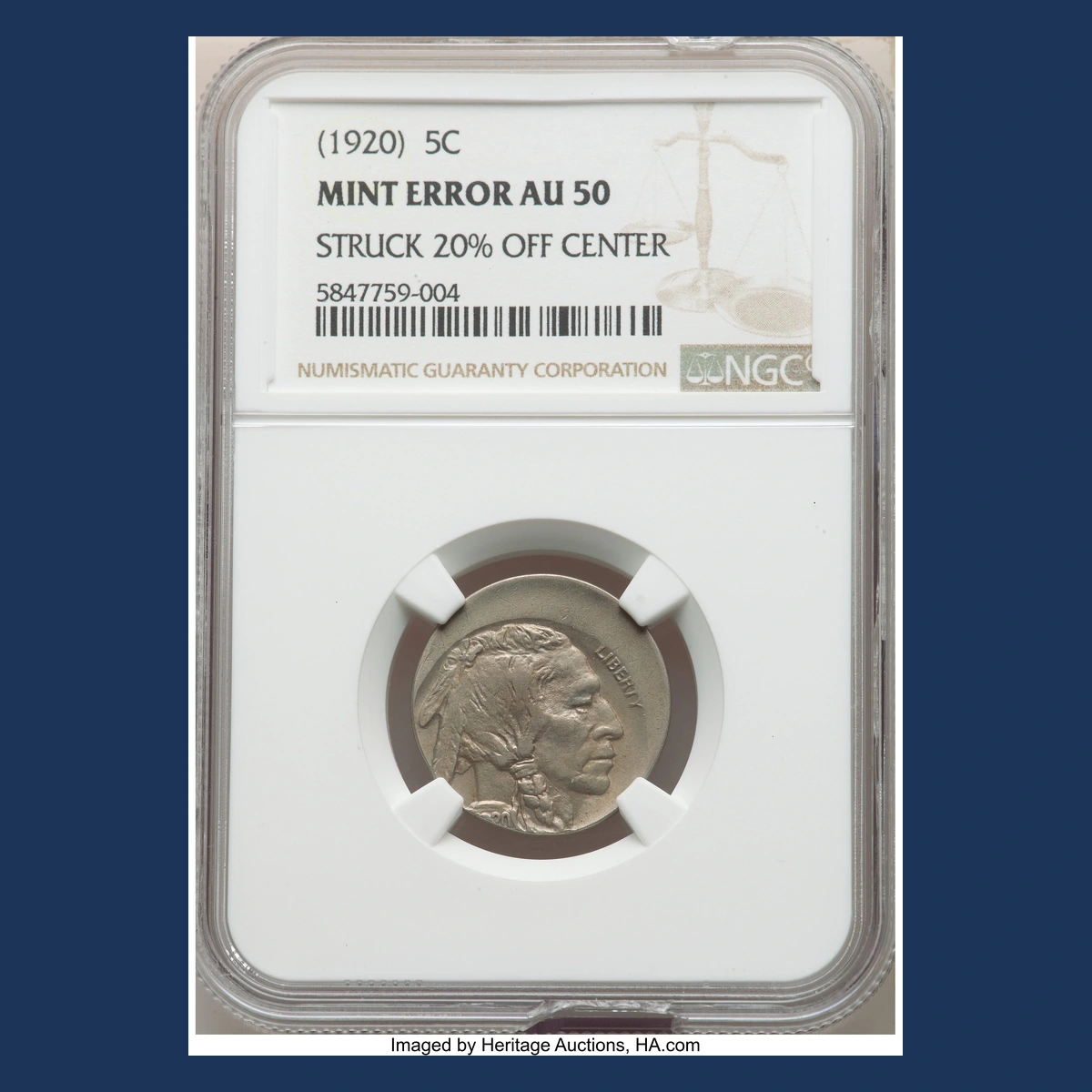 1920 Buffalo Nickel: Off-Center Strike