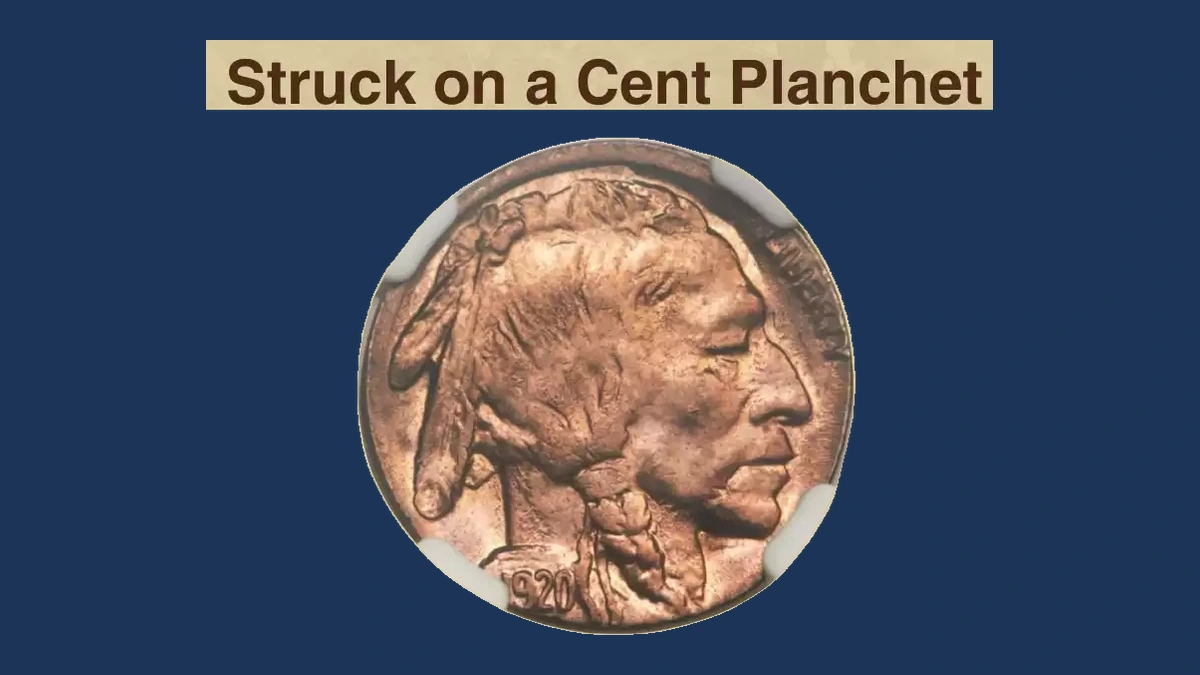 1920 Buffalo Nickel: Wrong Planchet / Off-Metal Strike
