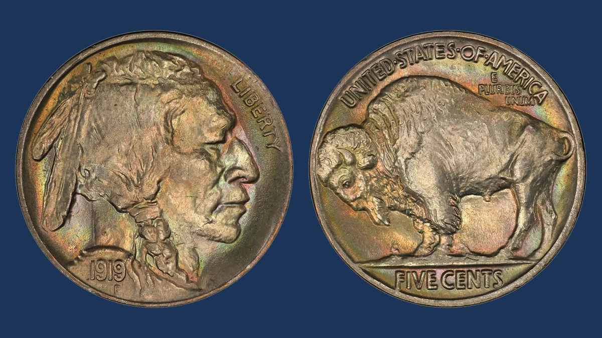 1919 Buffalo Nickel: Two Feathers / Abraded Third Feather