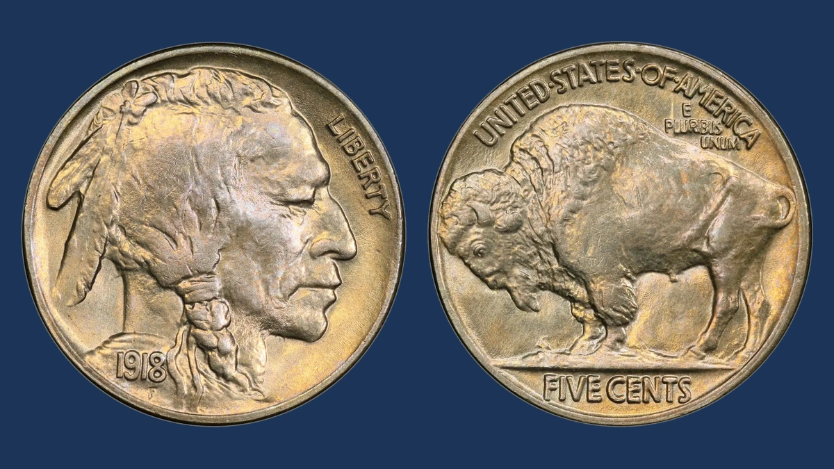 1918 Buffalo Nickel: Two Feathers / Abraded Third Feather