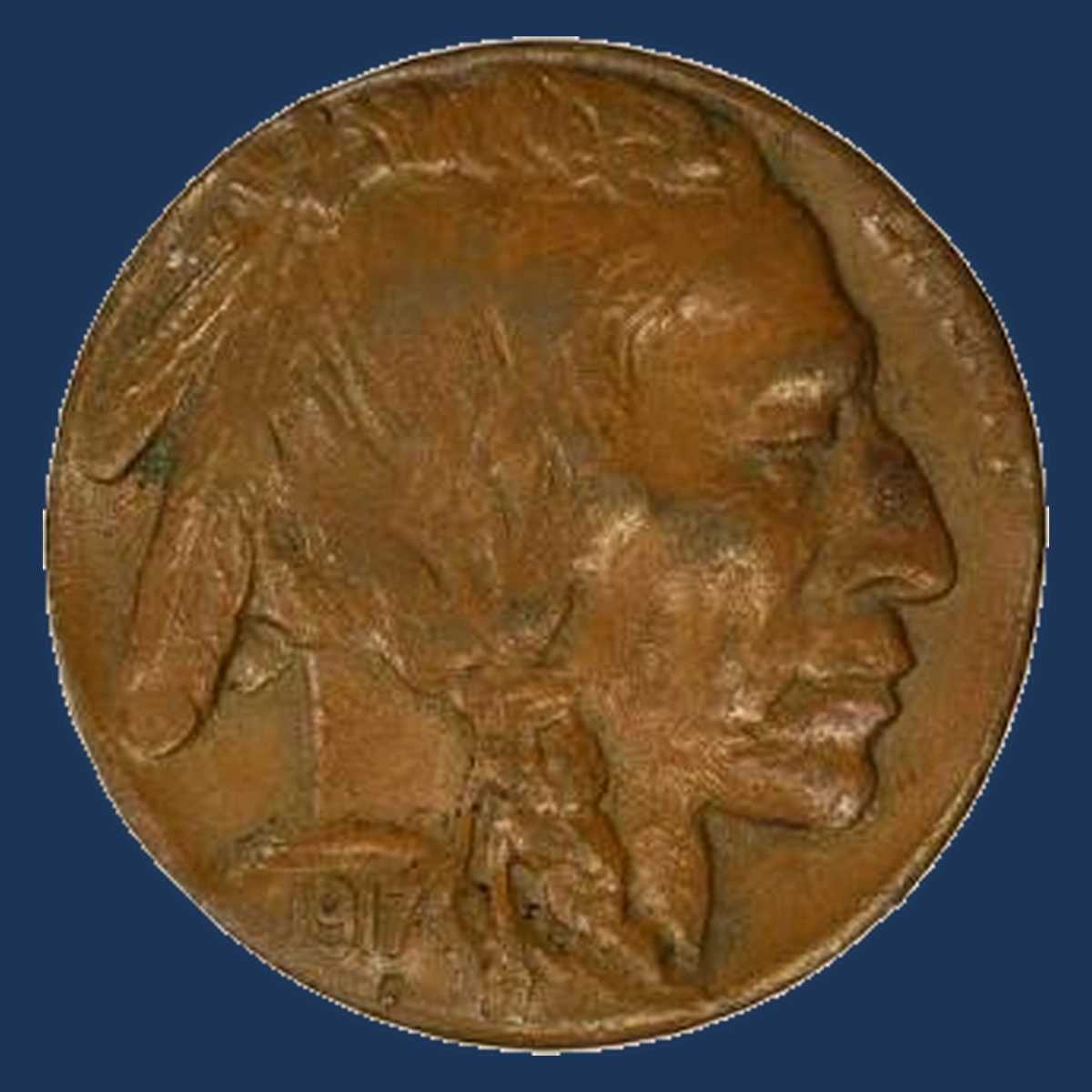 1917 Buffalo Nickel: Wrong Planchet / Off-Metal Strike