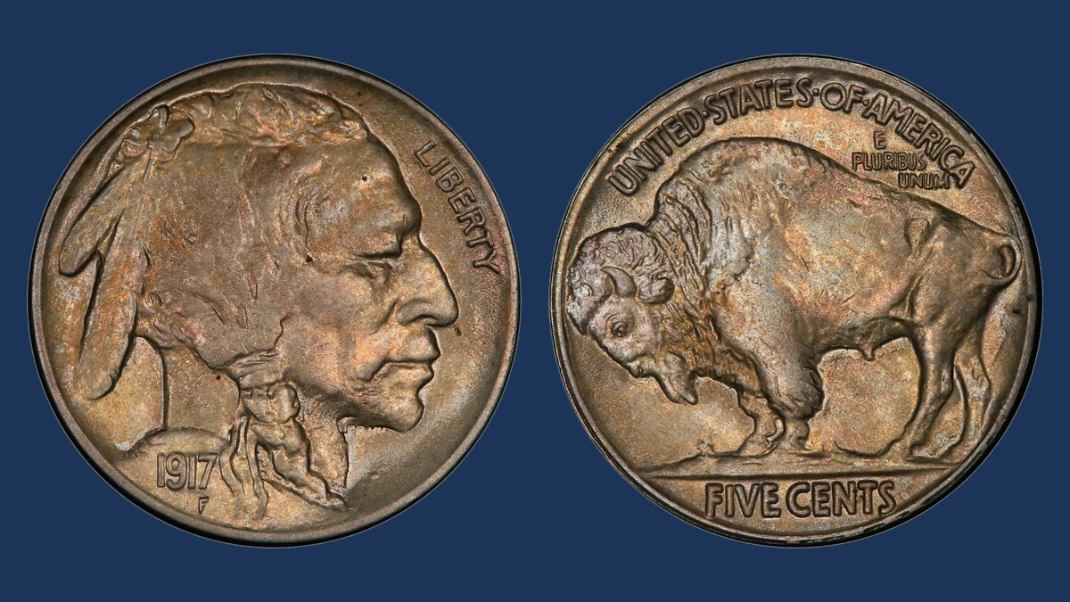 1917 Buffalo Nickel: Two Feathers / Abraded Third Feather