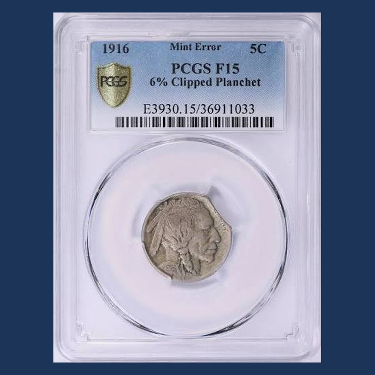 1916 Buffalo Nickel: Clipped Planchet