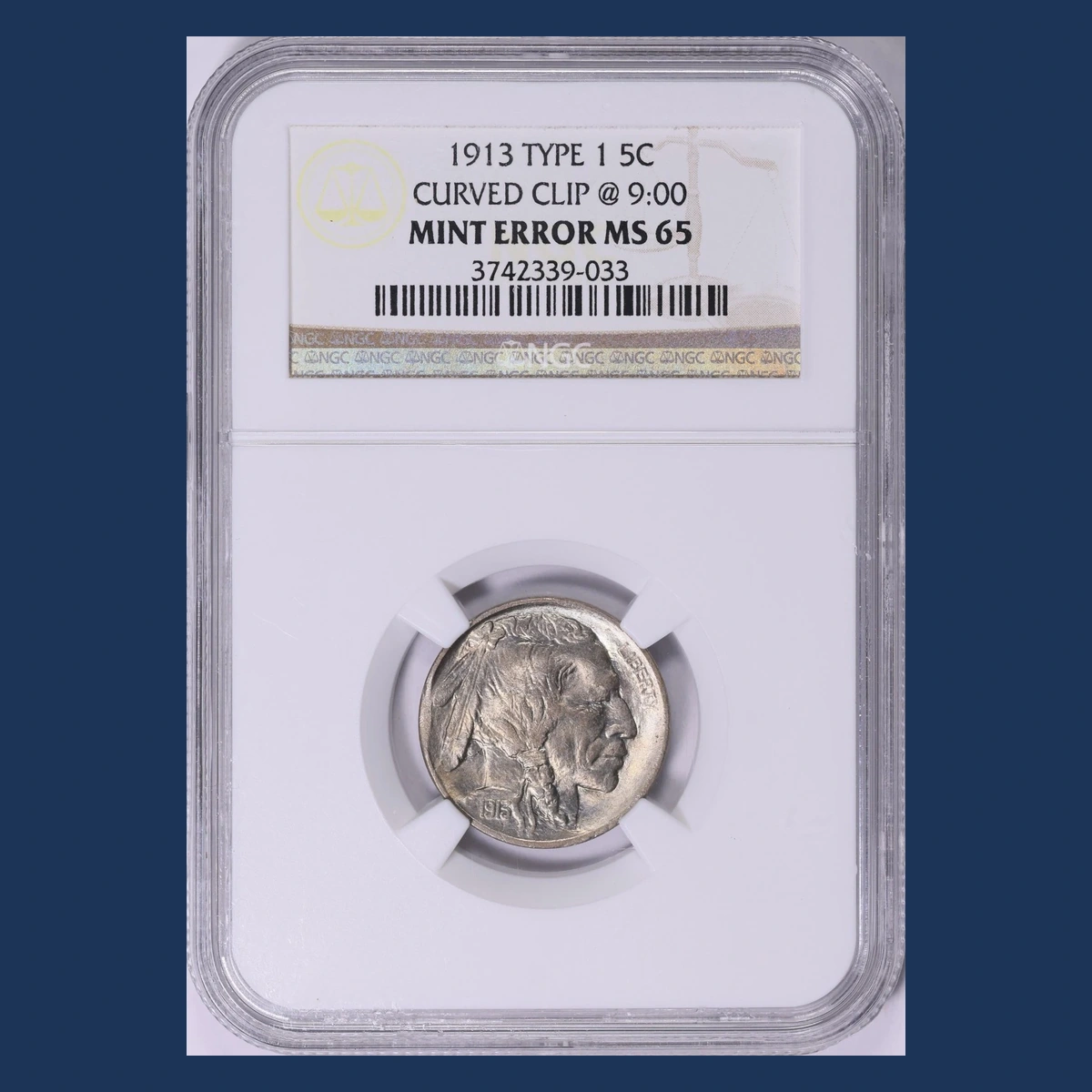 1913 Buffalo Nickel: Clipped Planchet