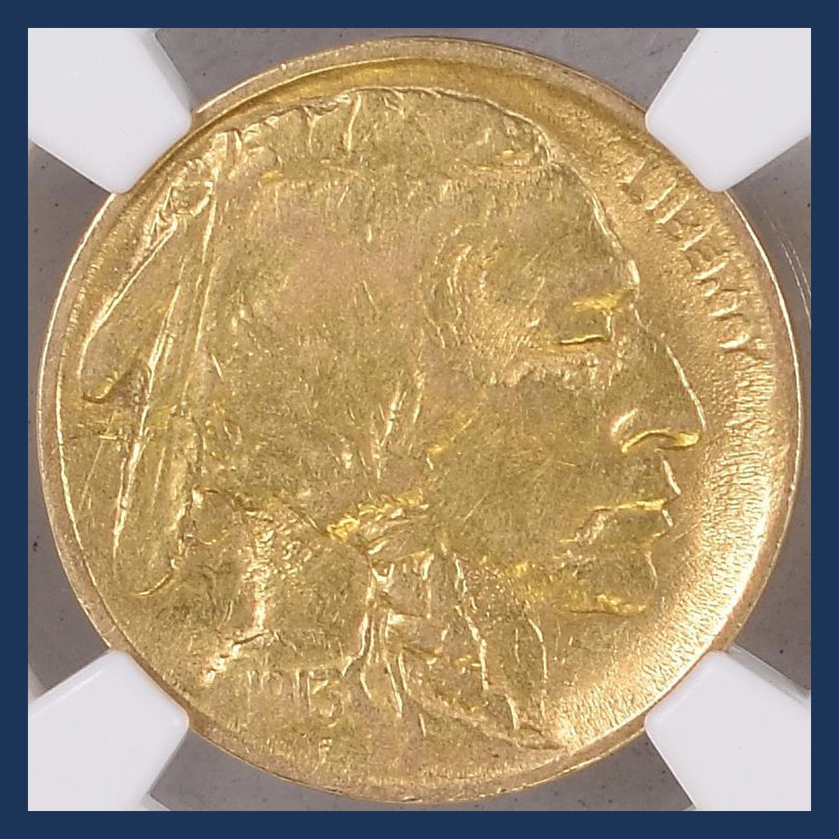 1913 Buffalo Nickel: Wrong Planchet / Off-Metal Strike