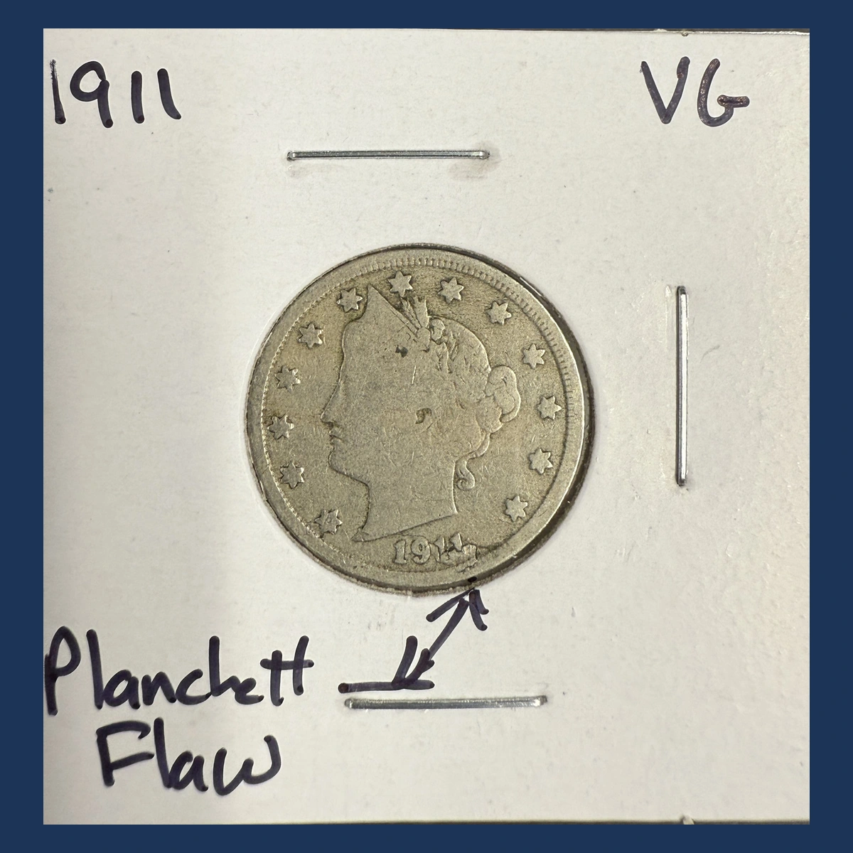 1911 Liberty Nickel: Lamination / Split Planchet