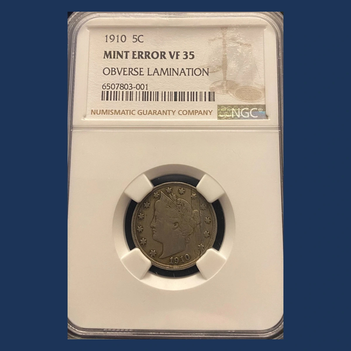 1910 Liberty Nickel: Lamination / Split Planchet
