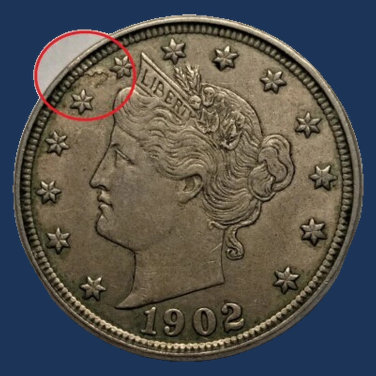 1902 Liberty Nickel: Lamination / Split Planchet