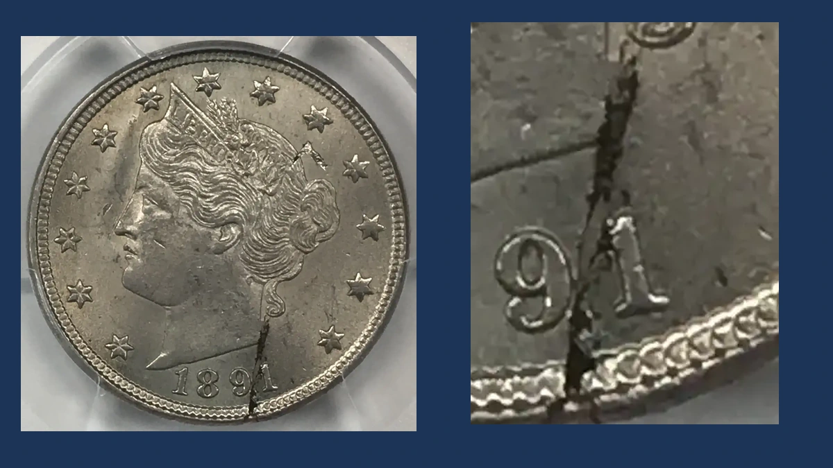 1891 Liberty Nickel: Defective Planchet
