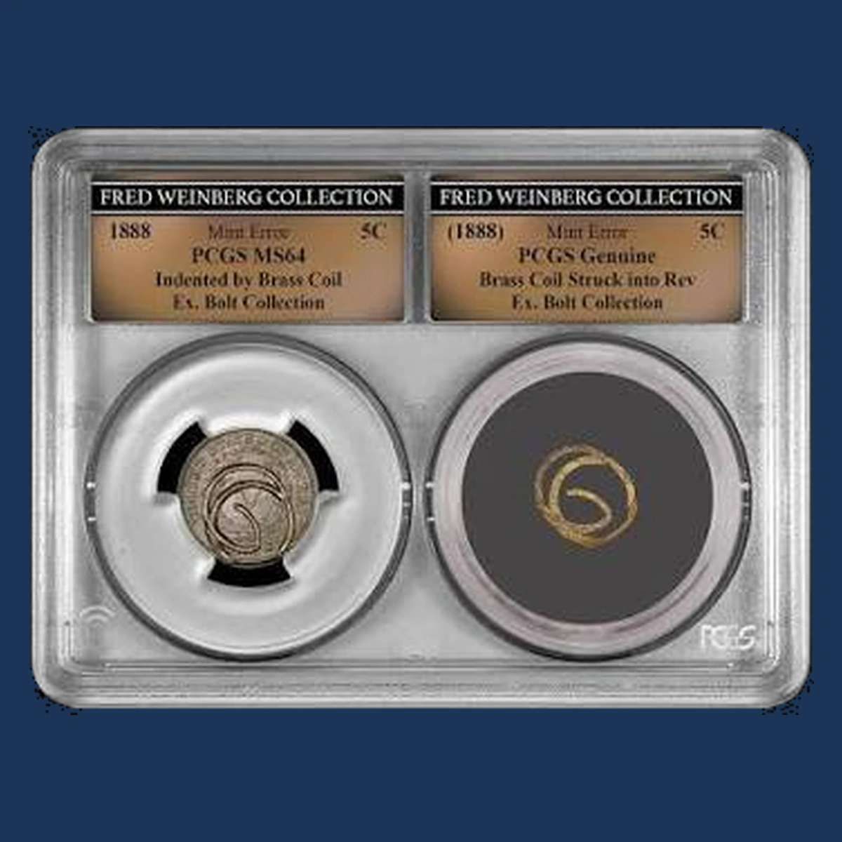 1888 Liberty Nickel: impression from a brass coil