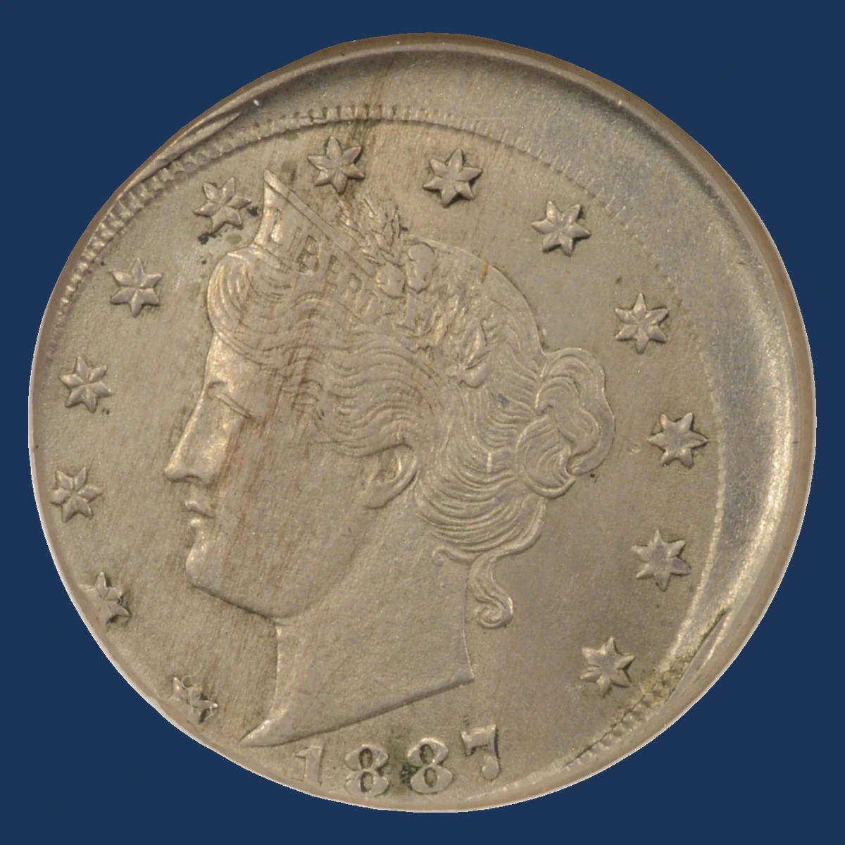 1887 Liberty Nickel: Off Center Strike