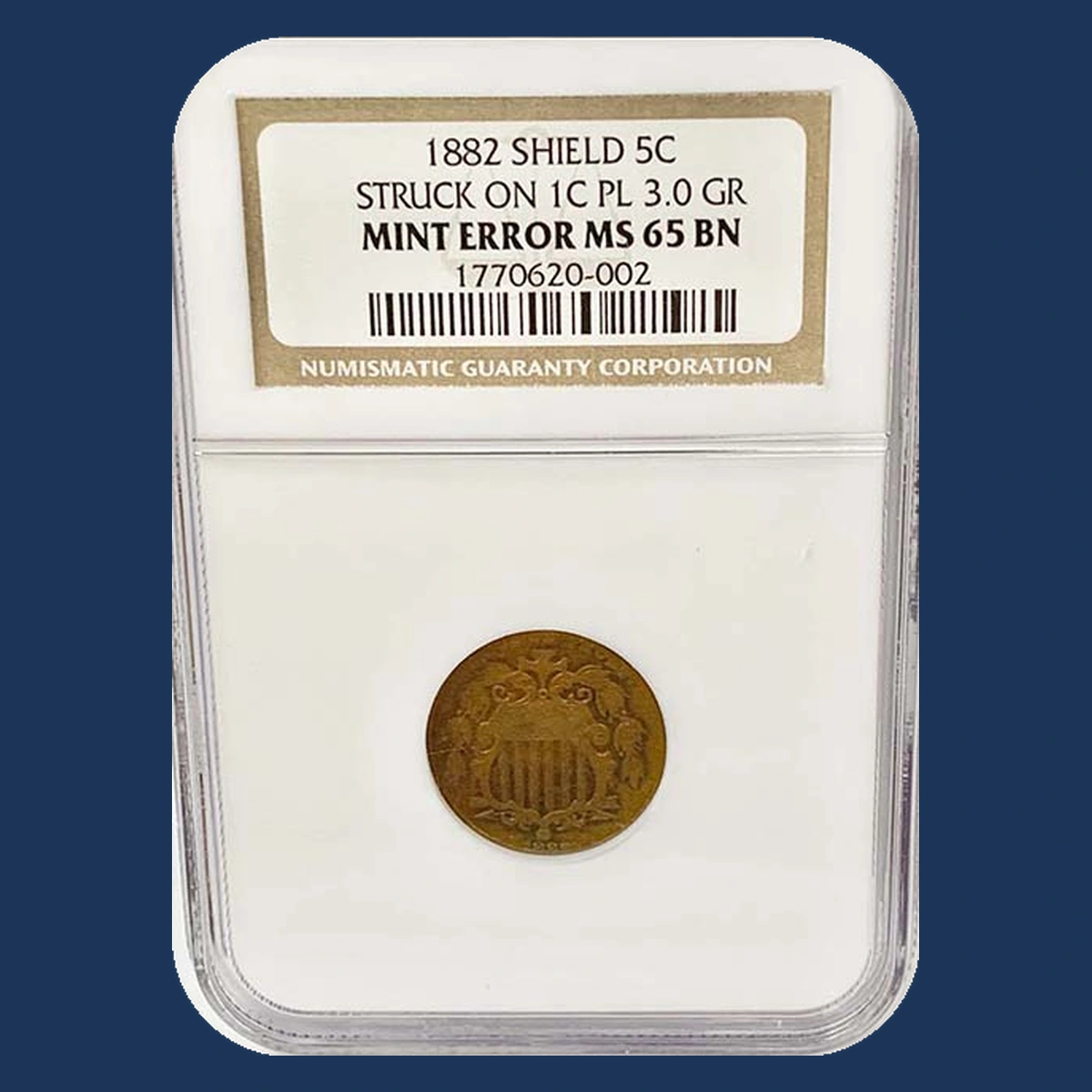 1882 Shield Nickel: Wrong Planchet / Off-Metal Strike