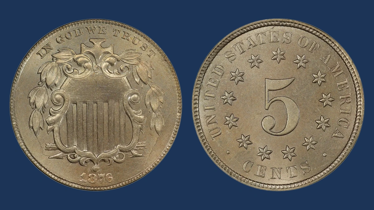 1876 Shield Nickel: Die Crack / Die Chip