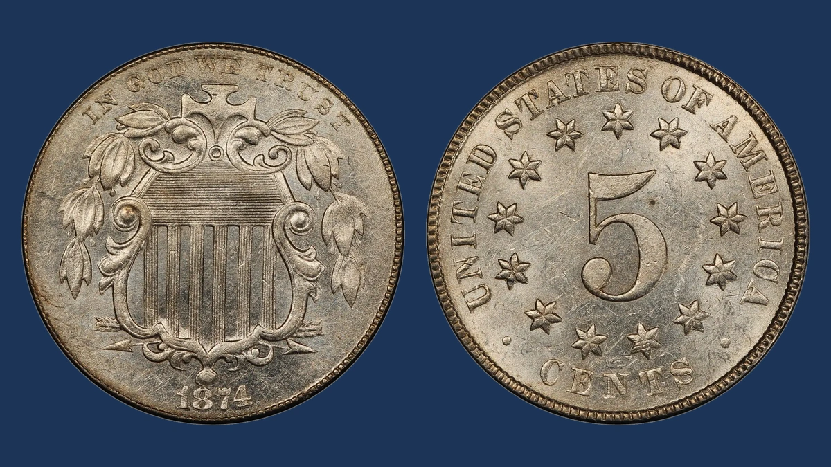 1874 Shield Nickel: Repunched Date