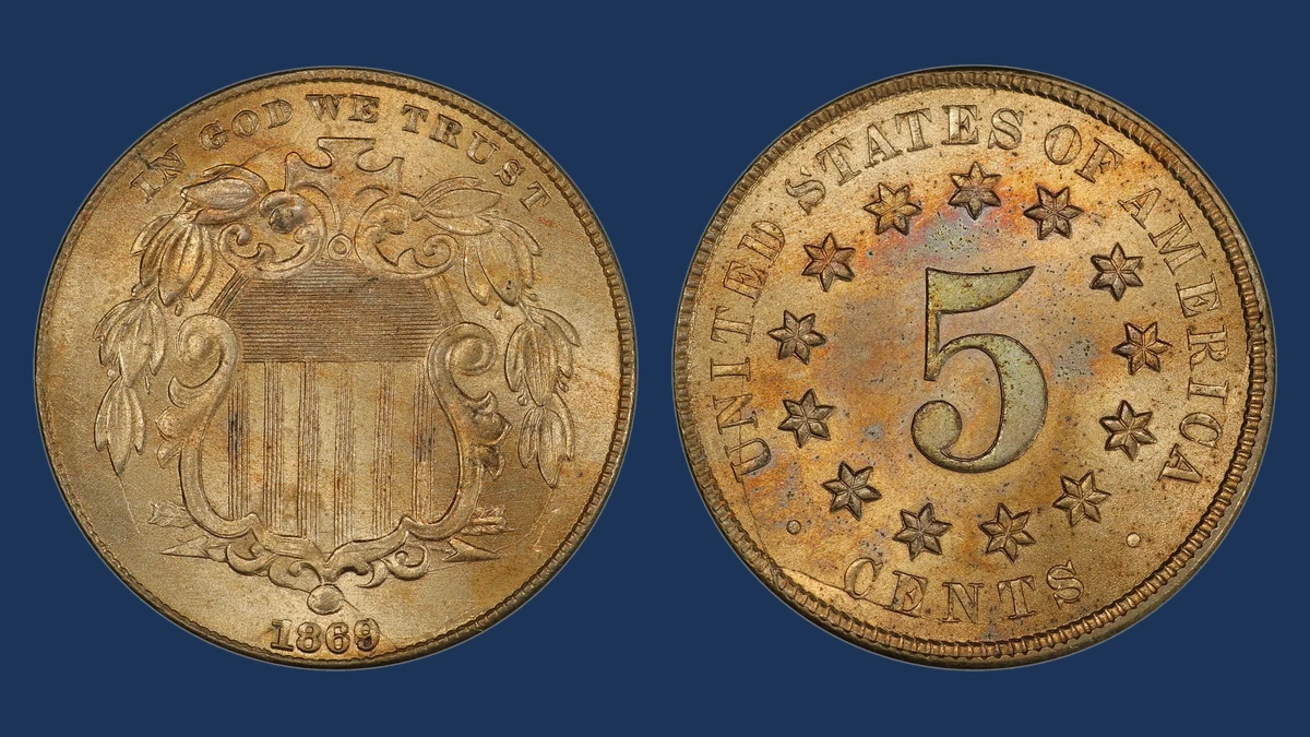 1869 Shield Nickel: Repunched Date