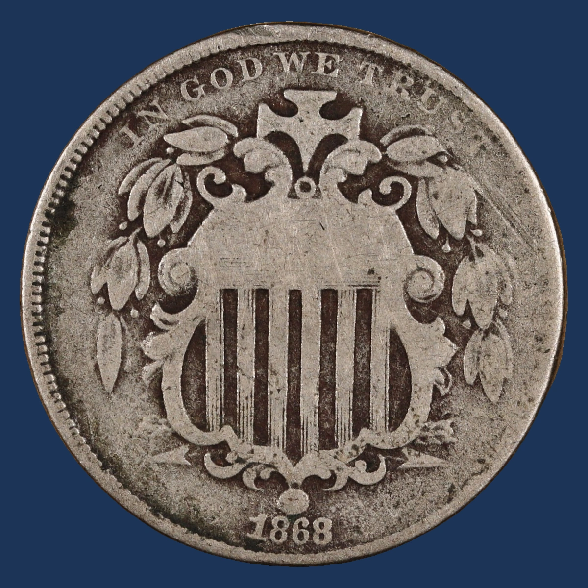 1868 Shield Nickel: Off-Center Strike