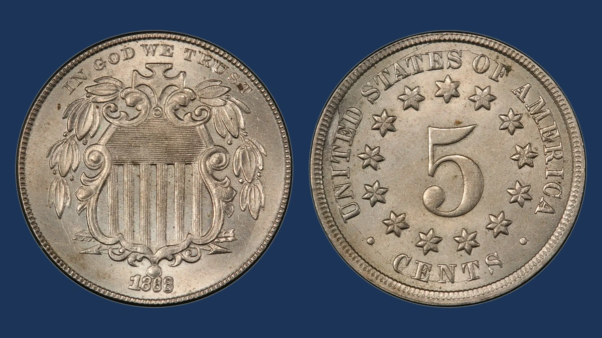 1868 Shield Nickel: Repunched Date