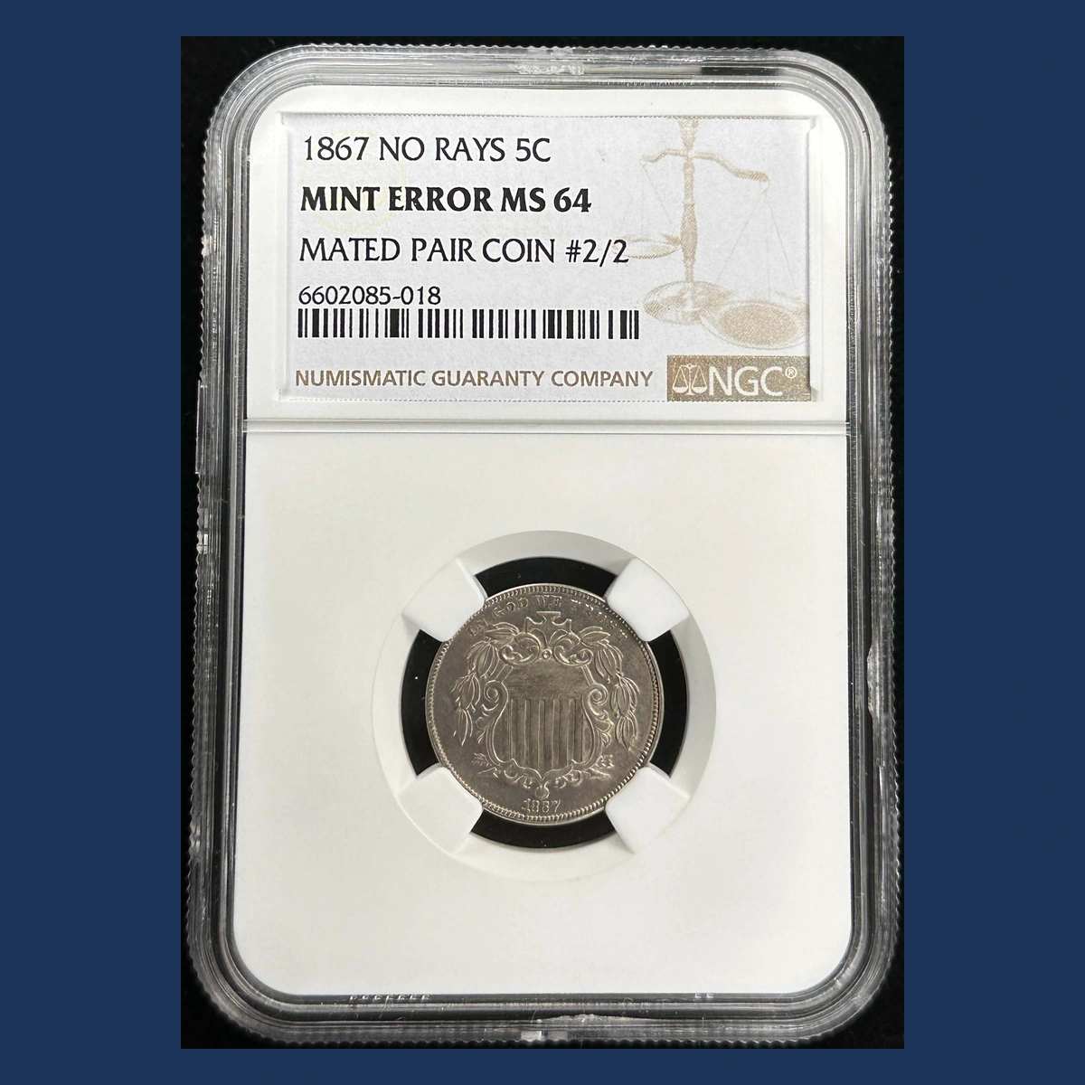 1867 Shield Nickel: Mated Pair