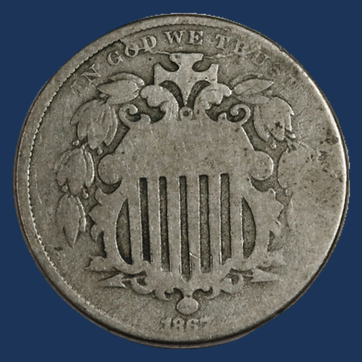 1867 Shield Nickel: Die Crack / Die Chip