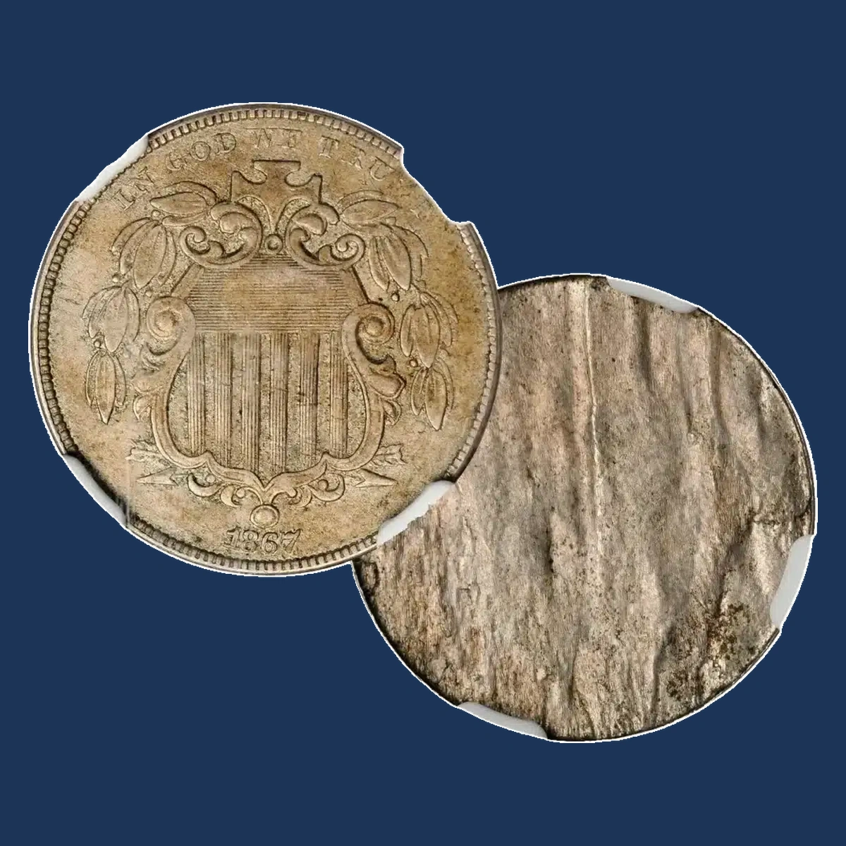 1867 Shield Nickel: Split Planchet