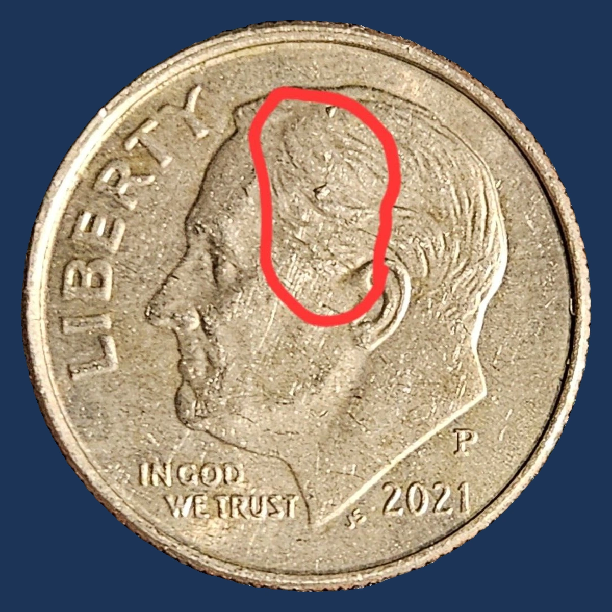 2021 Roosevelt Dime: Die Crack / Die Chip