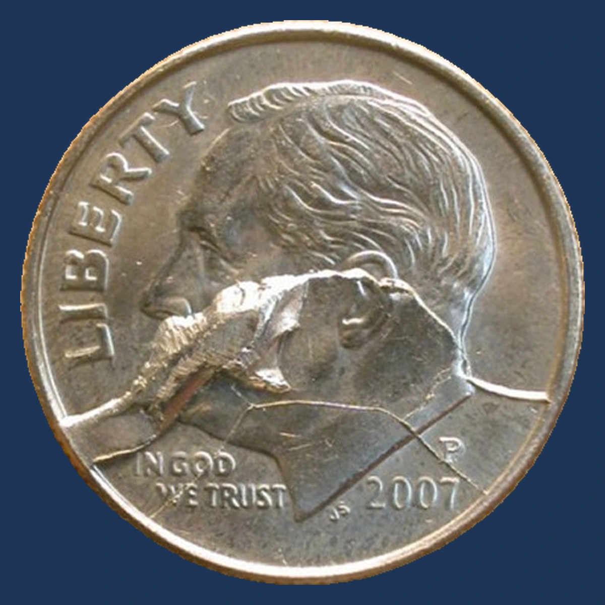 2007 Roosevelt Dime: Die Crack / Die Chip