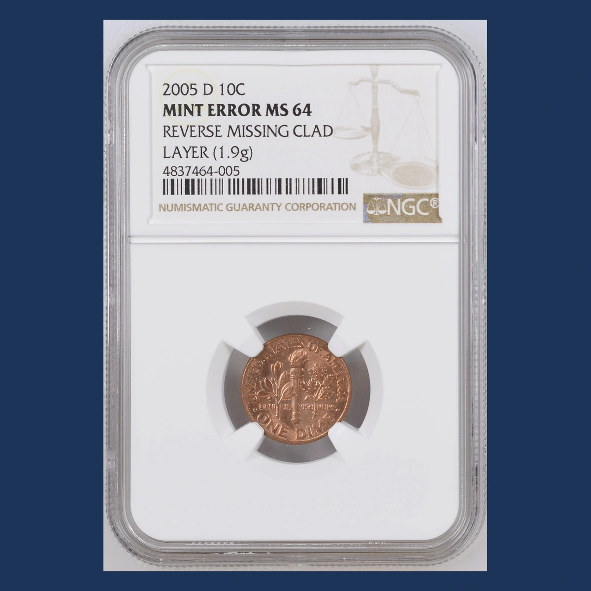 2005 Roosevelt Dime: Missing Reverse Clad Layer