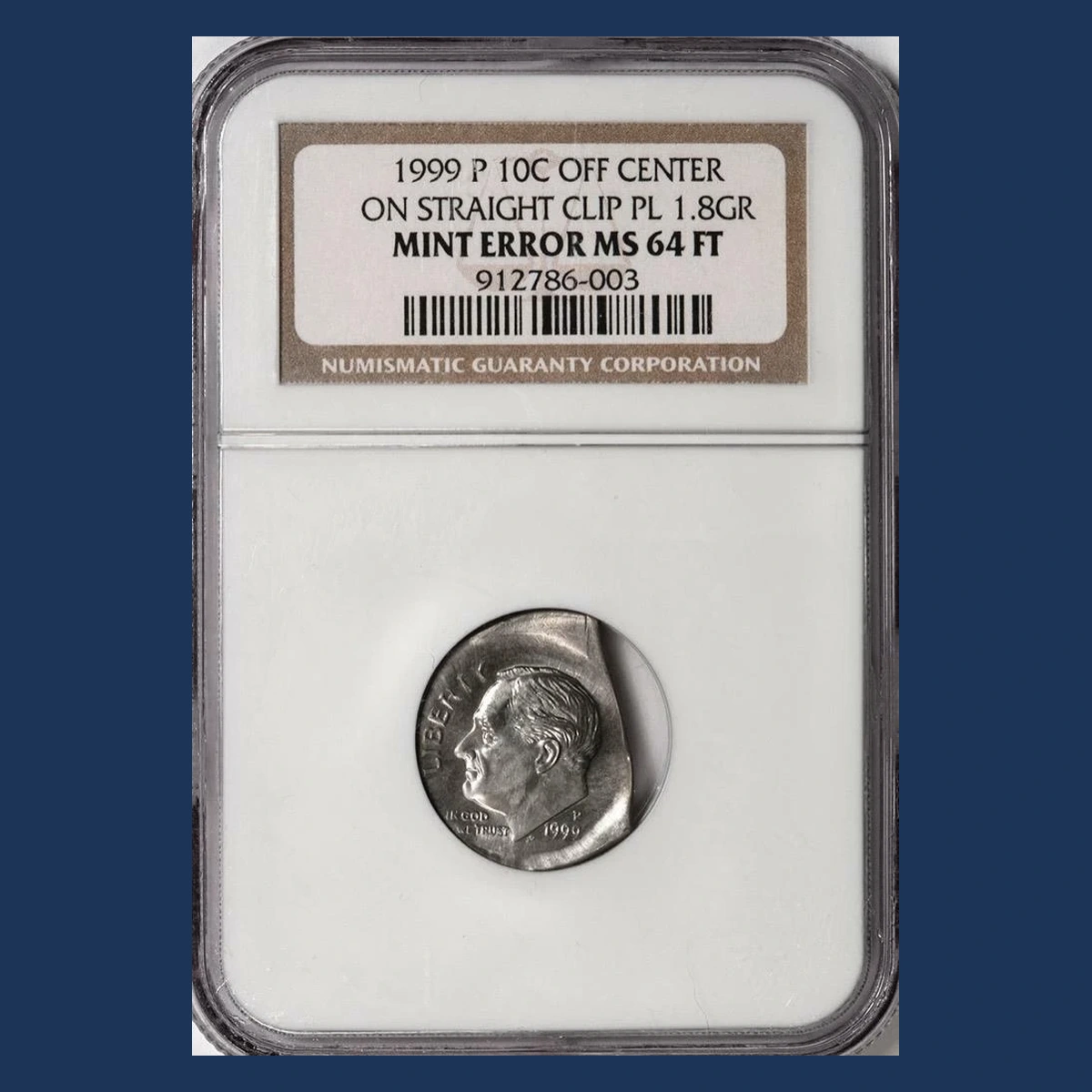 1999 Roosevelt Dime: Straight Clipped Planchet