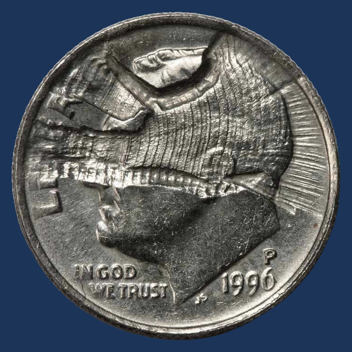 1996 Roosevelt Dime: Struck Through Cloth or Fibers