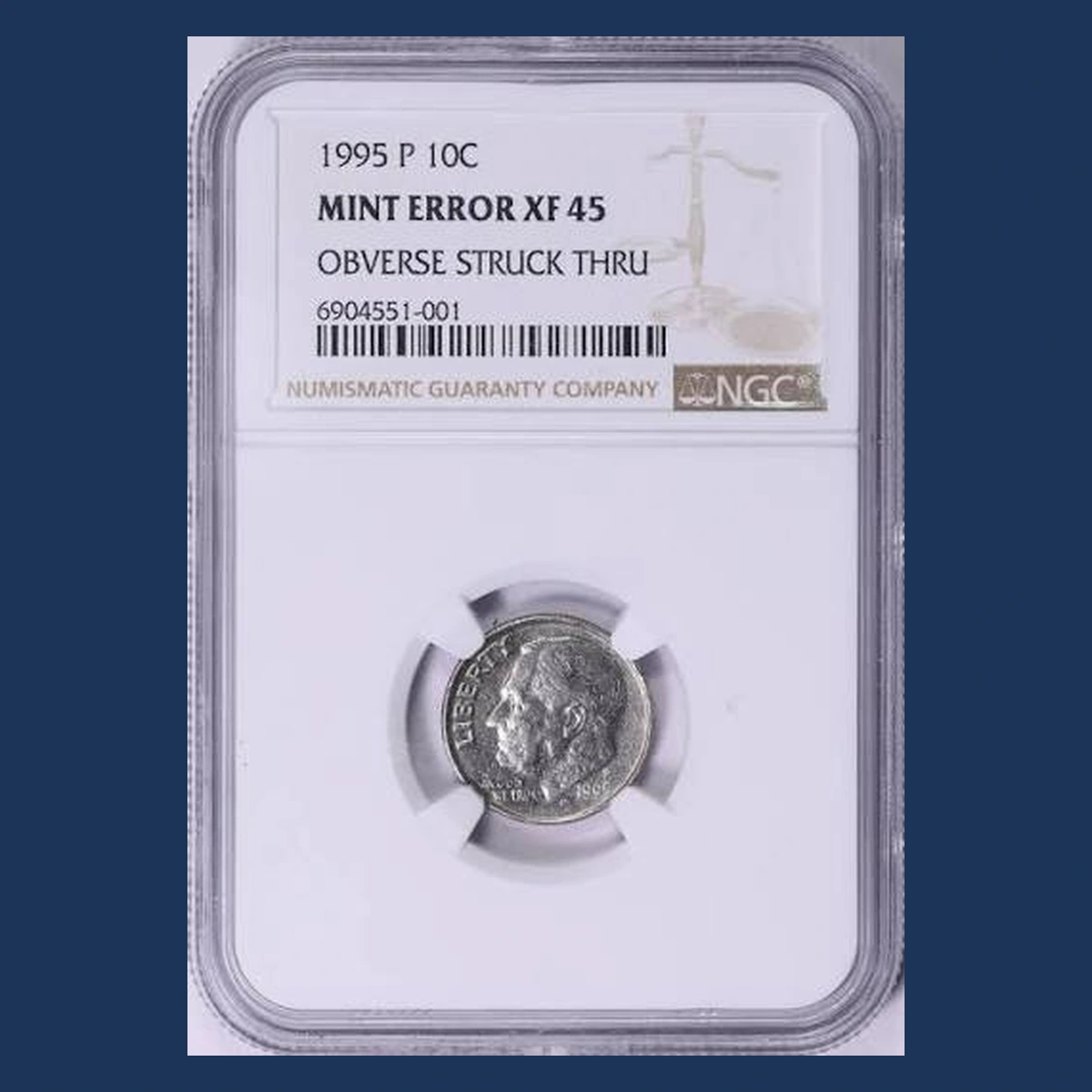 1995 Roosevelt Dime: Struck Through