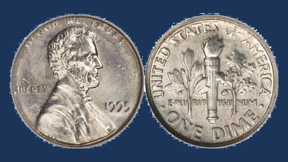 1995 Roosevelt Dime: Cent Obverse / Dime Reverse Mule