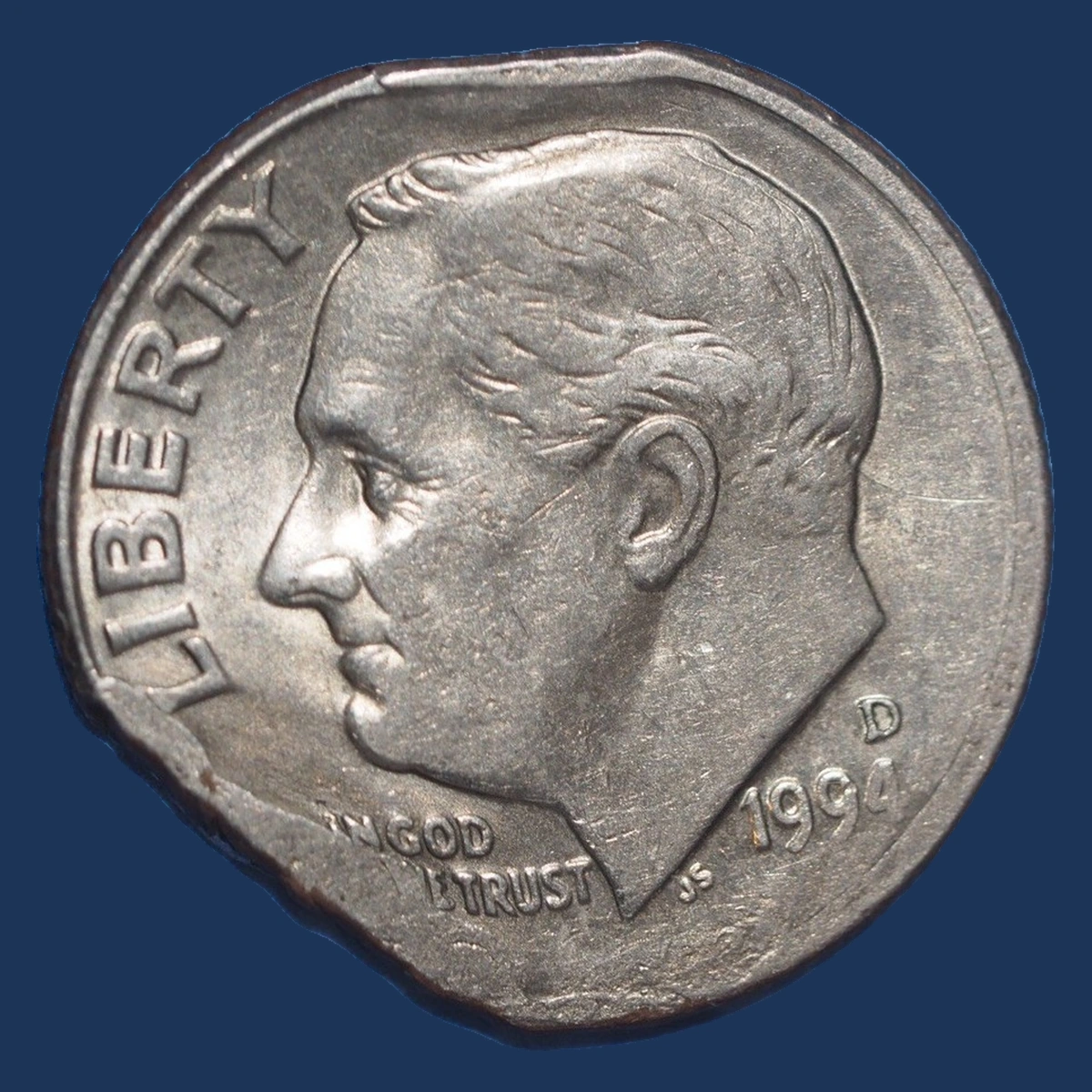 1994 Roosevelt Dime: Double Clipped Planchet