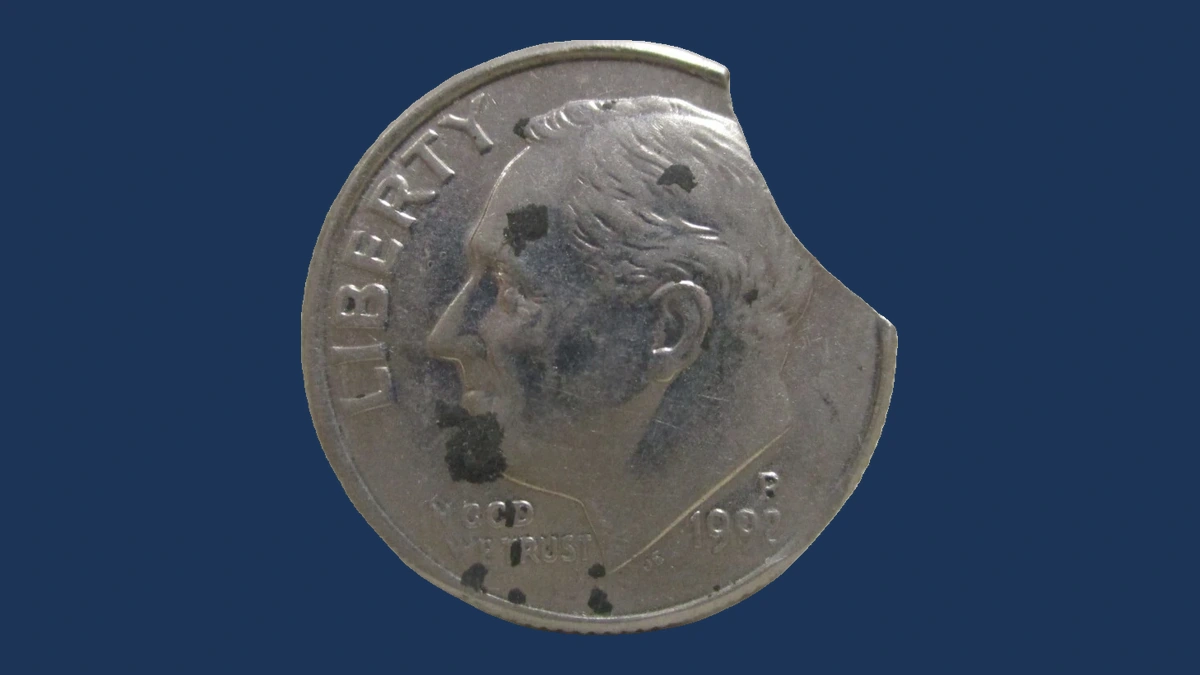 1992 Roosevelt Dime: Clipped Planchet