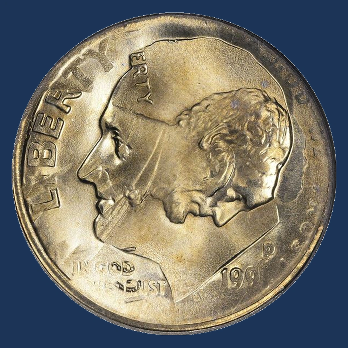 1991 Roosevelt Dime: Double Denomination: Cent over Dime